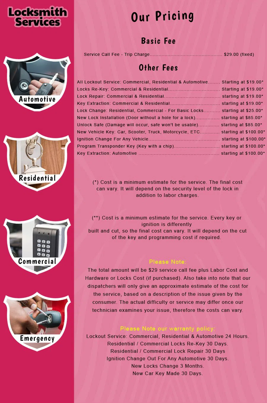 Belleville NJ Locksmith Store Belleville, NJ 973-261-1453 - price-list-c-18